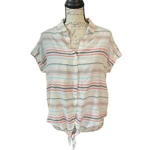 Weatherproof Vintage Linen Tie Front Striped Shirt Size Small
